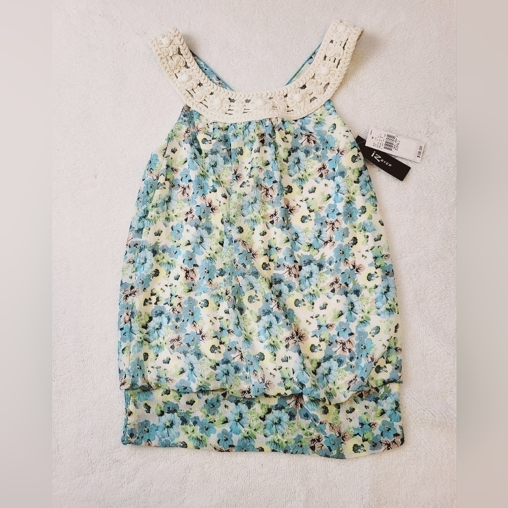 IZ Byer Pastel Blues and Greens Floral Top Women's Size Small NWT